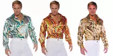 70S 80S MENS DISCO SHIRT SWIRLS COSTUME DANCE SATURDAY NIGHT FEVER PIMP SHINY