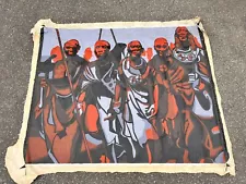 HUGE Unstretched Canvas Original Painting African Brothers Warriors Vintage Art