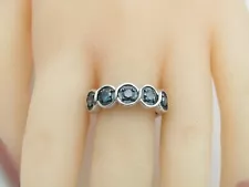 AMAZING 4 STONE (3mm/EA) ROUND BLUE DIAMOND RING Sterling Silver 925 Size 9 RG17