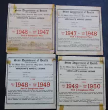 4 Vntg Oklahoma Department of Health Merchants License Walker Drug Lone Wolf, OK