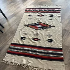 Vintage Fringe Mexican Blanket With Fringe