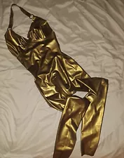 Beautiful Ruched Top Gold Latex Jumpsuit Small