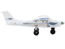 Cessna 172 Aircraft White with Blue and Yellow Stripes "N470ES" with Runway 24