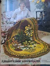 Vintage 1970's Shillcraft Readicut Latch Hook Oval Rug Kit #595 FLORAL 36x60