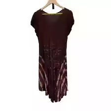 Advance Apparels Midi Dress Womens Free Size Brown Tie Dye Floral Cotton Lace