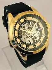 #Beautiful TOMMY HILFIGER Men Automatic Gold Dial Silicon Band Wristwatch