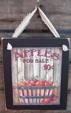 Apples for Sale Hanging Wall Sign Plaque Primitive Rustic Lodge Cabin Decor