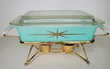 1960 Pyrex Starburst Promotional Space Saver Casserole with Lid & Candle Warmer