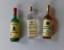 Dollhouse Miniature Set 3 Liquor Bottles -Irish Whiskey - Dry Gin - Scotch 1:12