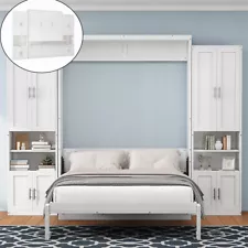 Murphy Bed Queen Foldable Platform Bed with 2 Side Cabinet Storage Shelves Combo