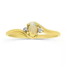 10k Yellow Gold Oval Opal And Diamond Ring