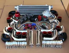 TURBO+MANIFOLD+CHROME INTERCOOLER+BLACK COUPLER KIT FOR B16 B18 B20 INTEGRA