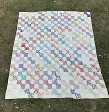 BEAUTIFUL ANTIQUE PATCHWORK SCRAP IRISH CHAIN QUILT HANDMADE QUILT 69x81