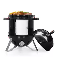 18-inch Vertical Charcoal Smoker Grill for Meat Turkey and BBQ Heavy Duty Black