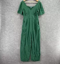 Old Navy Jumpsuit Women M Medium Green V-Neck Short Sleeve Pockets Straight