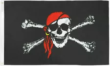 PIRATE FLAG LARGE 4X6 FOOT FT JOLLY ROGER BANNER SKULL W/ RED SCARF BANDANA