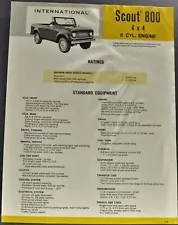 1968 International Scout 800 V8 4x4 Truck Specs Brochure Folder Original 68