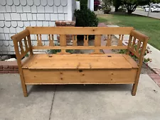 Antique Rustic Pine Wood Bench with Storage