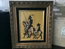 VINTAGE QUIXOTE OIL PAINTING ON BOARD SIGNED A. RAMIRO WITH GALLERY LABEL