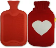 2 Liters Large Classic Rubber Hot Water Bottles with Big Heart Red Knit Cover