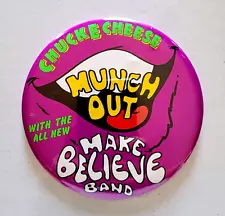 Vintage CHUCK E CHEESE - MUNCH OUT - MAKE BELIEVE BAND 4" Purple PINBACK Button