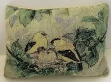 Decorative Couch Pillow Yellow Birds Nest Trees Design Tapestry 15"x 11 Signed