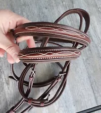 Avalon Snaffle Bridle * Fancy Raised & Padded * Full Horse Size * Brown * Hunter