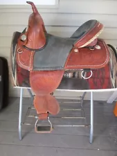 14'' HILASON TREELESS Brown Leather Western Barrel saddle fits 6-8'' gullet