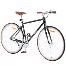 700C Road Bike Single Speed Steel Frame for Men Women's City Bicycle-Black