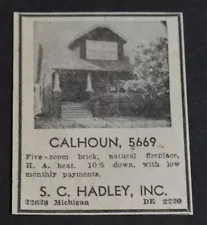 1939 Print Ad Michigan Detroit S C Hadley Inc 22628 Calhoun 5669 House For Sale