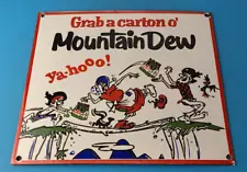 Vintage Mountain Dew Sign - Yahooo Soda Bottle Gas Service Porcelain Sign