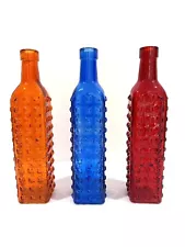 Set of 3 Colorful Art Deco Glass Wine Bottles Tree Holder Garden Stake Decorativ