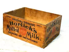 RARE Vtg Wood Horlicks Malted Milk Shipping Crate Box wooden 13x6x10 Racine Wis