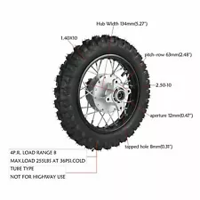 10'' Drum Brake 2.50-10 Rear Wheel Rim Tire For Yamaha PW50 TTR50E Suzuki DRZ70