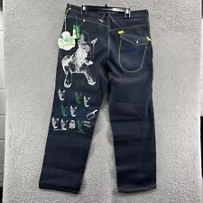 Artful Dodger Jeans Men 38 Blue British Fighting Dogs Embroidered Hip Hop New