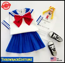 Girls Navy Sailor Moon Costume Kids Child Halloween Blue Red Uniform Fancy Dress