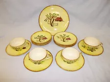 MCM DESSERT SET SERVICE FOR 4 BLUE RIDGE SOUTHERN POTTERY RED BARN & APPLE TREE