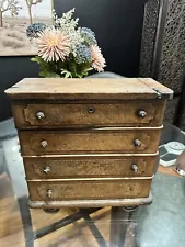 Vintage Oak Wooden Sewing Cabinet/Chest with 4 Sliding Drawers 14.5x 15x 7in