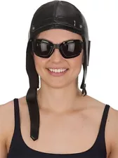 AVIATOR HAT and GOGGLE SET BLACK ADULT NEW