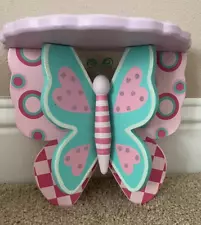 Butterfly Wood Wall Shelf Pink & Aqua Girl's Room Shabby Chic