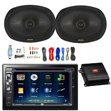 Dual 6.2" Touchscreen Bluetooth DVD Receiver, 2x 6x9" 600W Speaker, Amp w/Kit