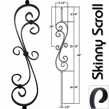 Skinny Scroll Stair Iron Balusters (5-PACK) Hollow Metal Spindles (Satin Black)