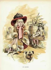 PUG DOG, JUVENILE, YOUNG GIRLS PLAYING DOLLS AND DRESS UP, COSTUMES, PUG DOG