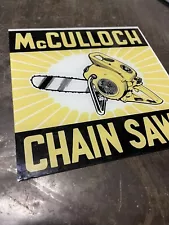 Antique Glass Sign For Light McCulloch Chainsaw Vintage Display Parts Bar