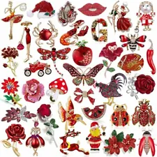 Red Crystal Rhinestone Flower Animals Plants Insects Brooch Pin Charm Women Gift