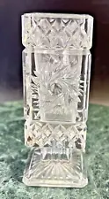 Vtg Czechoslovakia Bohemian Glass Hand Cut Square Crystal Vase 4 3/8" x 1 5/8"