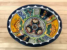 Vtg Talavera Mexican Style Handmade Ceramic Painted Bathroom Sink