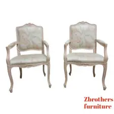 Vintage Pair French Carved Casa Stradivari Dining Room Fireside Lounge Arm Chair