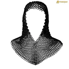 Chainmail Coif Medieval Chain Mail Armor Butted Riveted Knight Costume Black