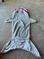Snuggie Tails Gray Shark Kids Blanket Sleeping Bag Lightweight
